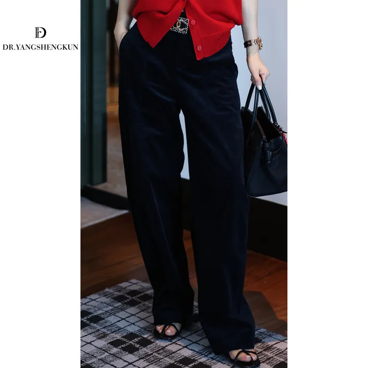 杨圣坤2025秋季新品女士棉质高腰宽松通勤百搭直筒休闲裤S8258967
