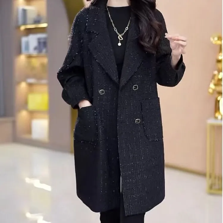 今年流行黑色风衣小香风外套女款秋季2025新款气质高贵中长款大衣