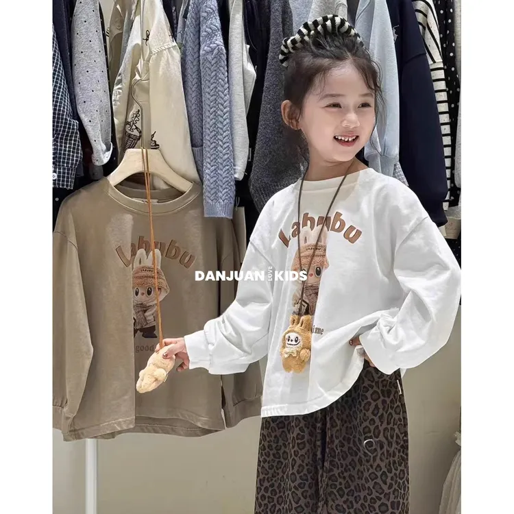 儿童卡通纯棉女童长袖t恤2025秋季新款中大童上衣洋气宽松打底衫