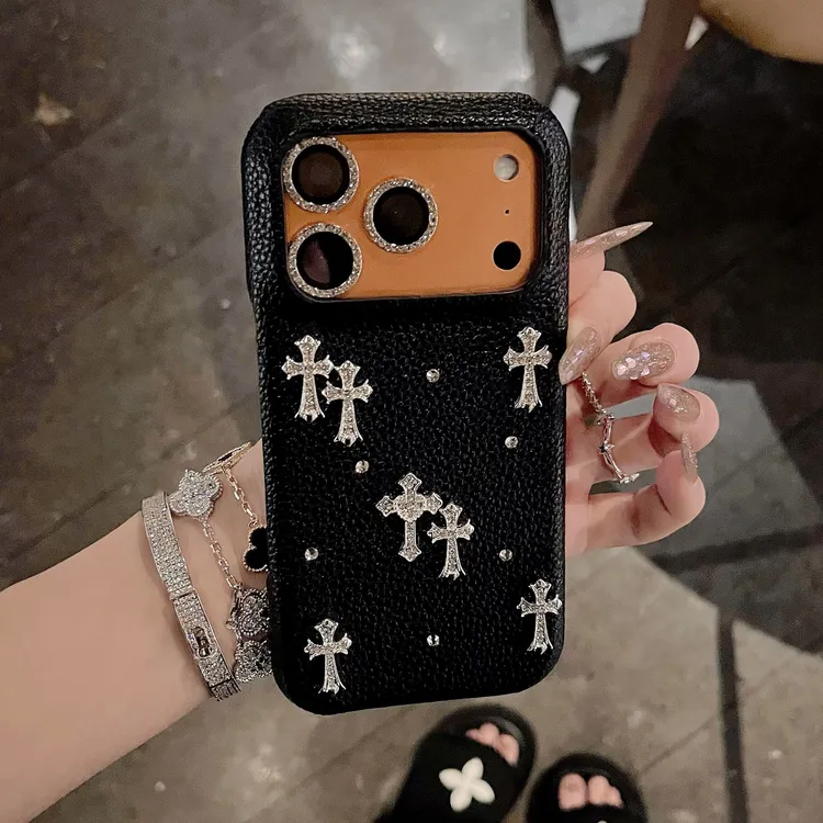 网红同款复古十字架适用于苹果iPhone17promax手机壳16皮纹15高级