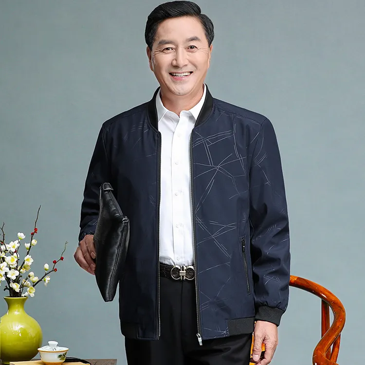 中年男士夹克衫春秋季薄款中老年爸爸装休闲外套老年人上衣棒球服