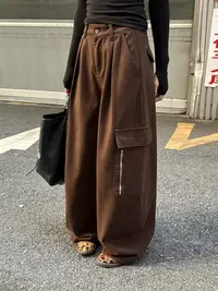唐火火【焦糖咖啡】早秋新款美式复古宽松阔腿休闲拖地工装裤