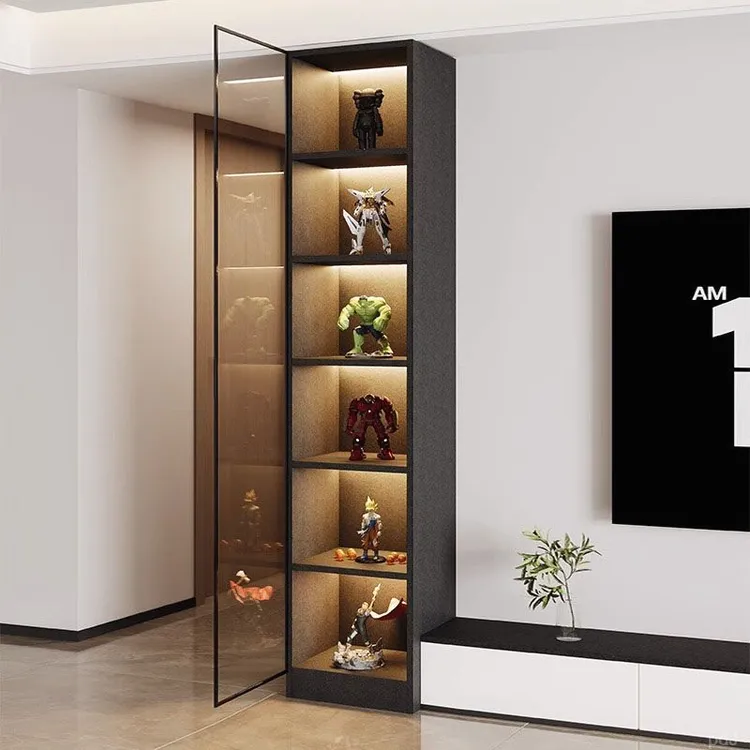 定制实木电视柜立柜侧边柜酒柜玻璃门储物客厅展示书柜窄柜手办柜