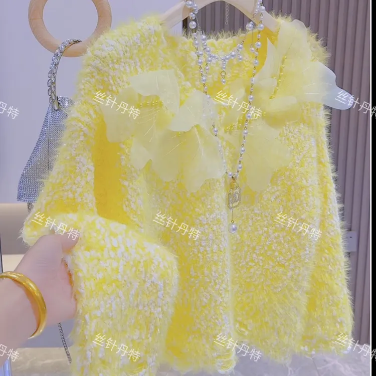 亿欧根纱花朵宽松设计感韩版毛针织衫心形针织毛衣