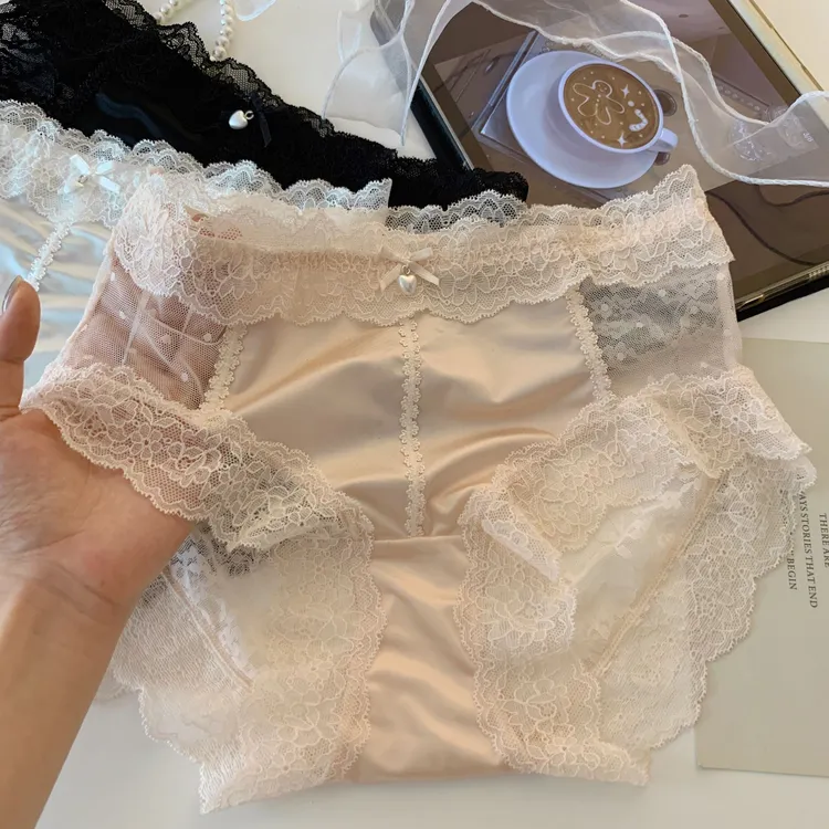 法式夏季纯欲蕾丝内裤无痕大包臀棉裆透气少女生中高腰性感三角裤