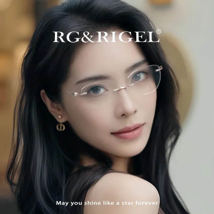 RG&RIGEL一山女士高端眼镜钻石镜腿无框钛架异形切边防蓝光2510-2商品图
