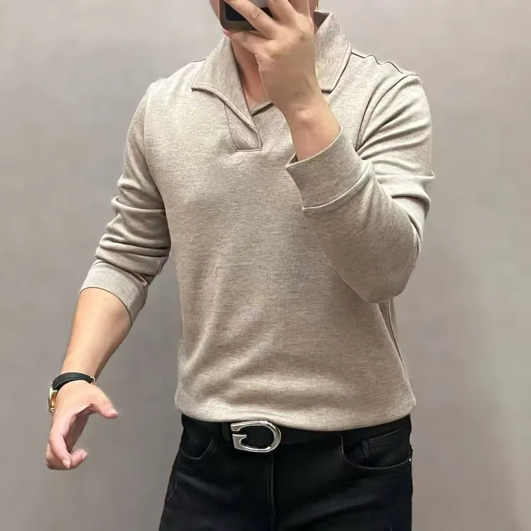 新款高端男士时尚简约翻领纯色百搭长袖卫衣 79147