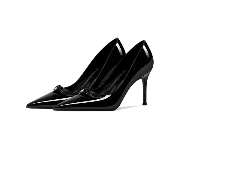 黑色时尚真皮高跟鞋女2025年春夏新款百搭气质尖头细跟浅口女单鞋