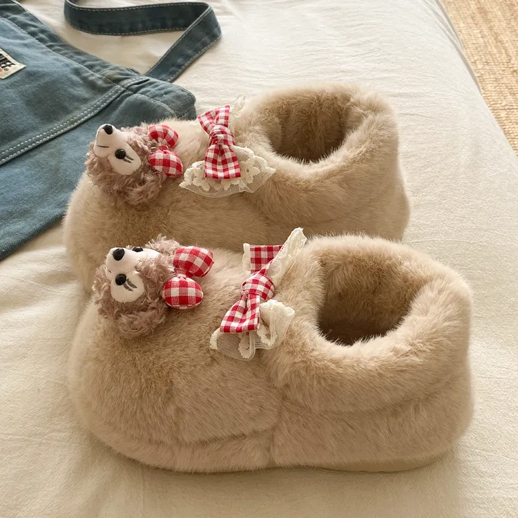 2025新秋冬季鞋新款加厚防寒保暖家居家棉拖鞋小熊棉拖鞋女款厚底