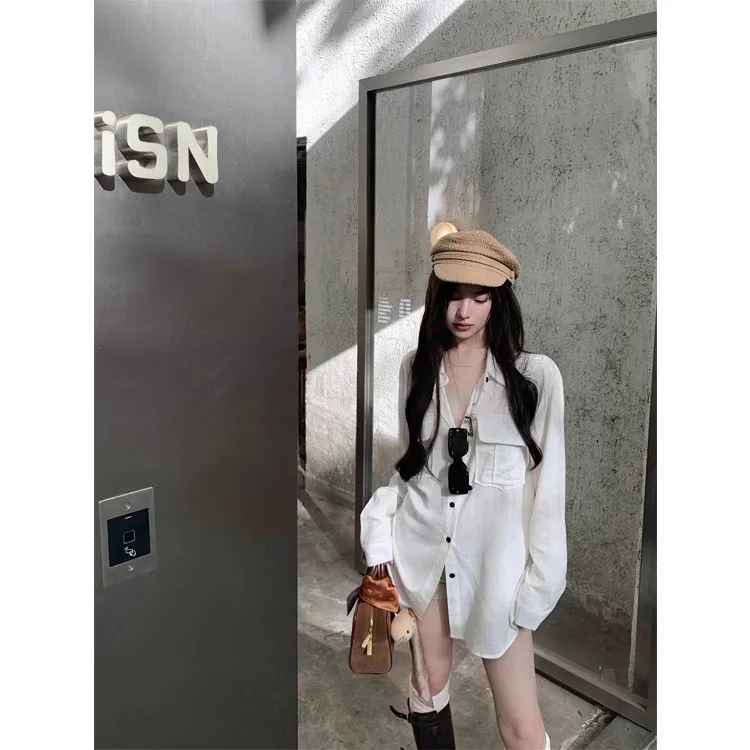 亚麻衬衫女慵懒风2025夏设计感宽松休闲白色衬衣长袖防晒上衣外套