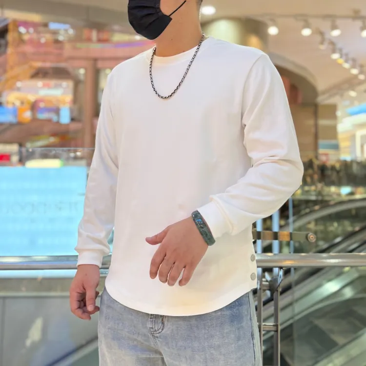 圆领德绒打底衫男士保暖宽松百搭上衣服短袖网红款男士长袖t恤男