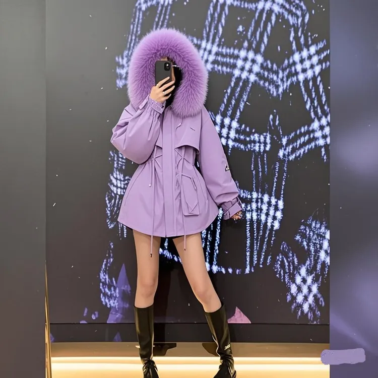 【万人迷】海宁皮草冬季新款显瘦狐狸毛领可拆卸派克服外套2366.H