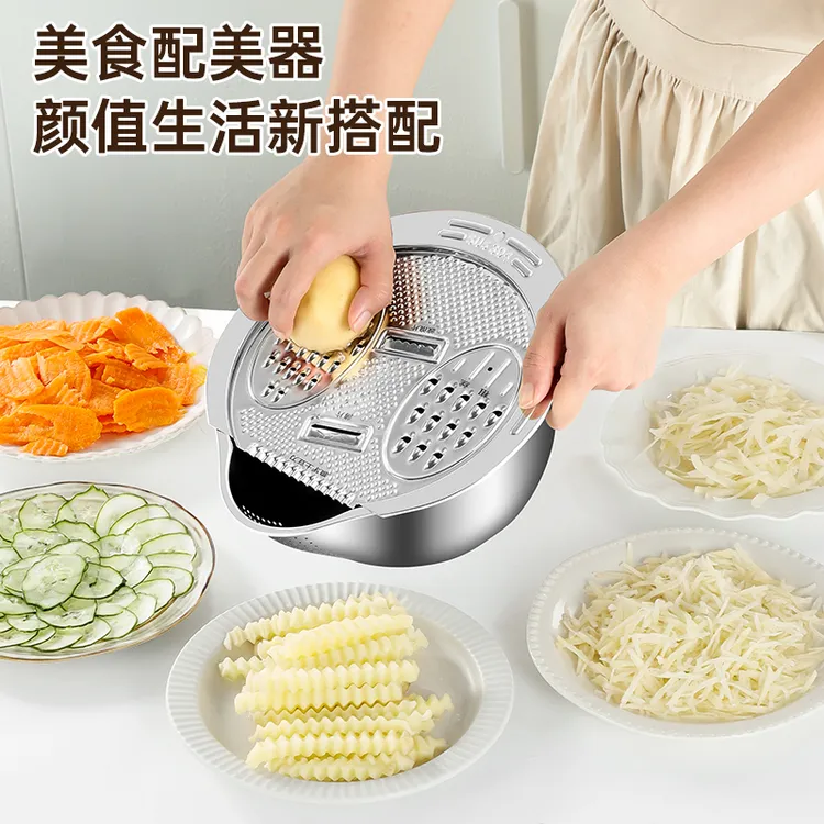 304不锈钢洗菜盆淘米盆切菜刨丝切丝器波浪刀土豆擦丝片沥水篮