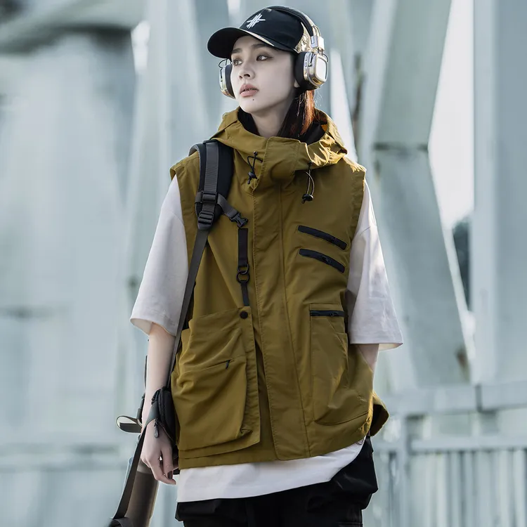 AOGZ可拆卸口袋工装机能马甲男女春夏季户外百搭无袖背心马夹坎肩