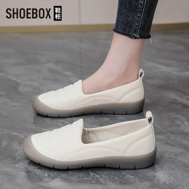 SHOEBOX鞋柜现货软底软面妈妈鞋春季新款一脚蹬防滑轻便休闲鞋