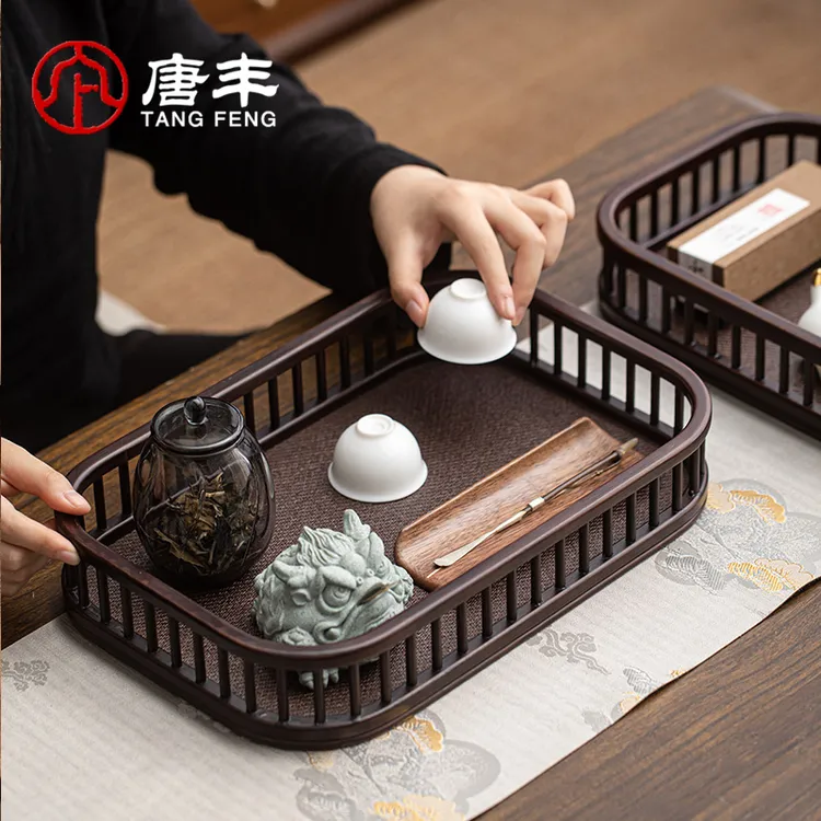 唐丰复古藤编竹木收纳篮子茶奉家用杯架置物筐晾杯架甜品小吃摆盘