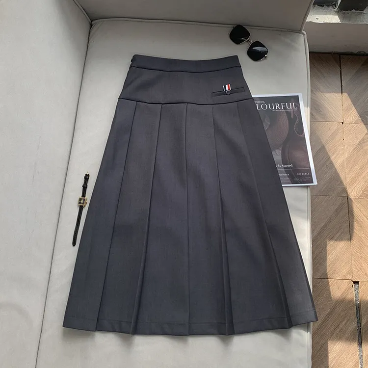 【南油溪溪】轻奢灰色百褶半身裙秋冬高腰气质百搭半裙中长裙802023