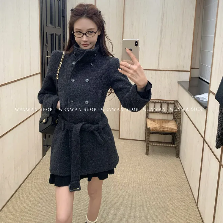 【英式千金】高级感立领配腰带大衣毛呢外套