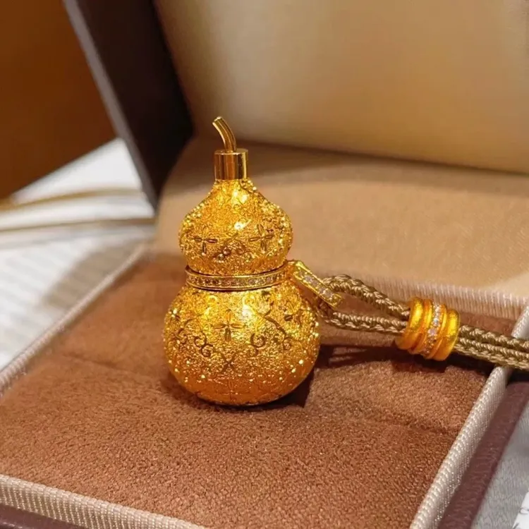 铜合金布艺项链 唐佩同款新中式拉丝如意丝绒葫芦项链国风饰品
