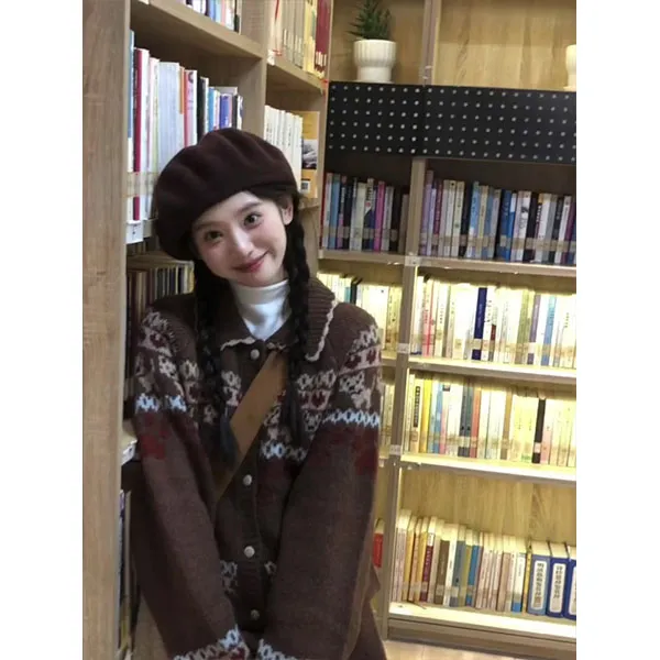 费尔岛风针织开衫套装女2025冬季新款复古提花显瘦减龄时尚两件套