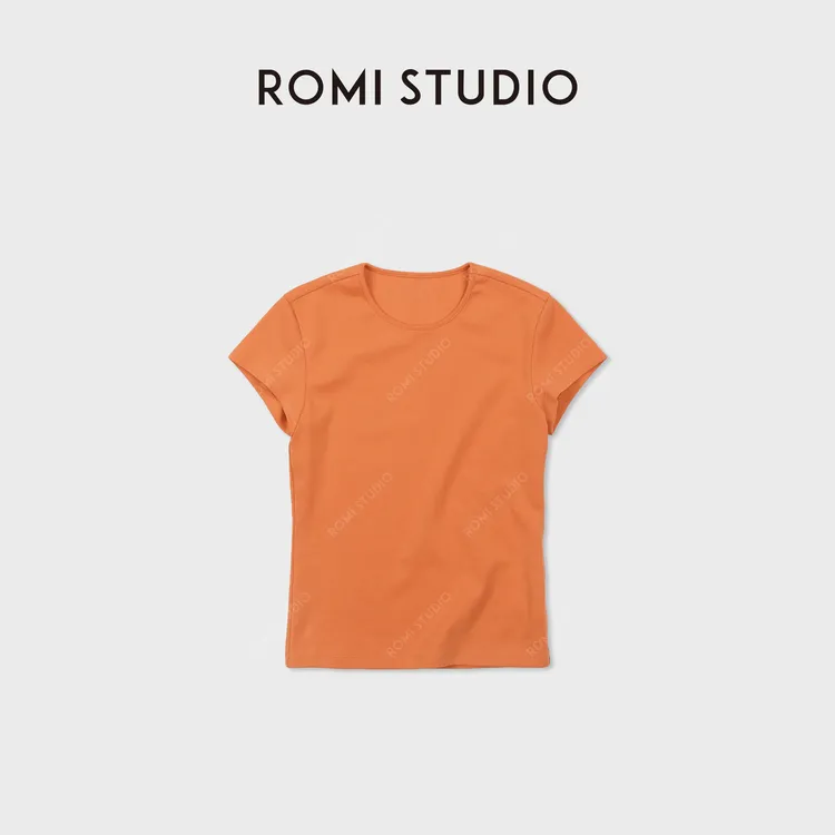 ROMI STUDIO“橘色T”棉氨纶高弹修身显瘦小飞袖短袖RWDSS52080