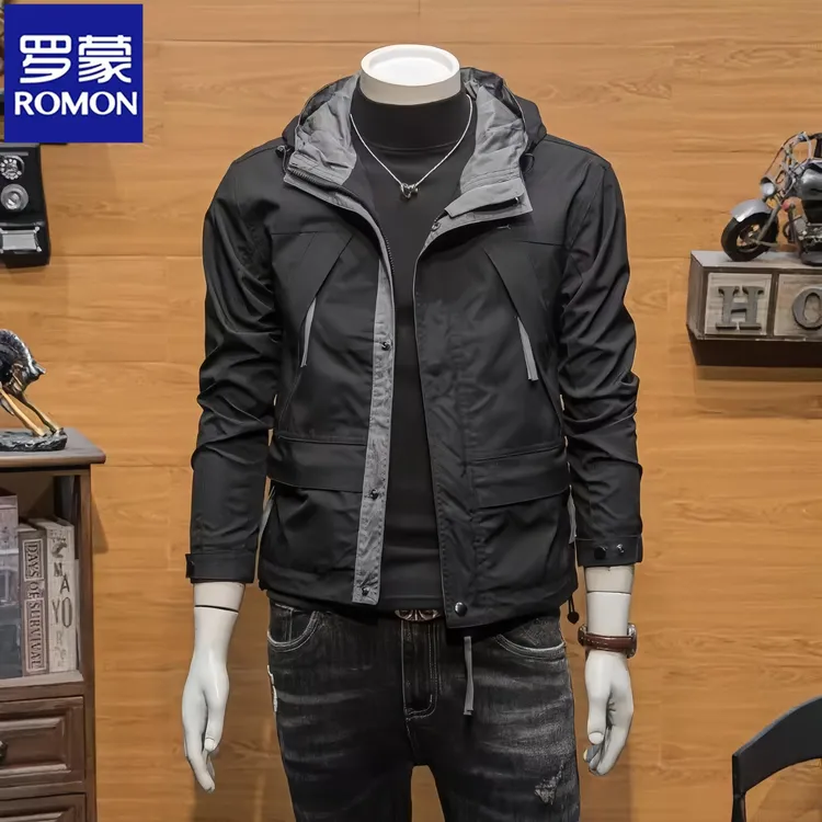 Romon/罗蒙工装夹克男士春秋季新款潮流春装上衣男装潮流百搭外套