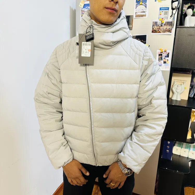 冬季户外轻量化排骨面罩帽型男通勤保暖白鹅绒外套