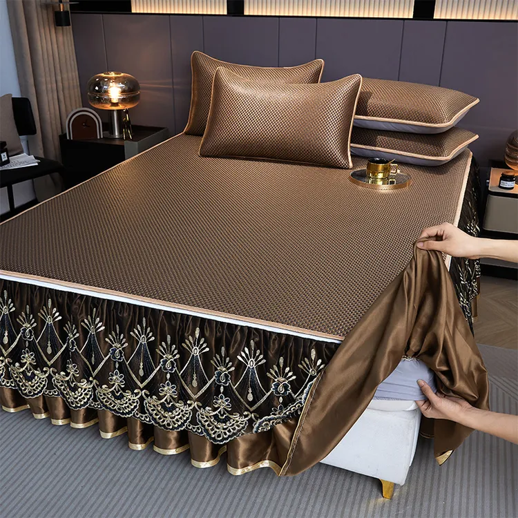 天然藤席床笠床裙款席子三件套冰丝冰藤席夏季无倒刺可脱卸可水洗