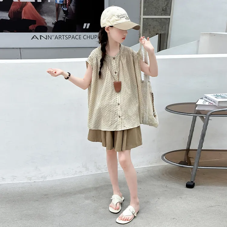 女中大童夏季无袖薄款套装女孩休闲风时尚童装碎花宽松韩版洋气