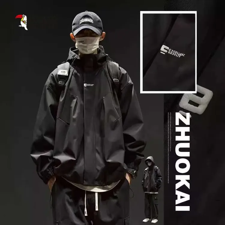 啄木鸟冲锋衣男宽松秋冬户外登山潮流防风防水夹克外套