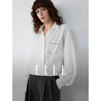 ELLE法式肌理感优雅白衬衫女2025秋季撞色设计感时髦衬衣EC52947