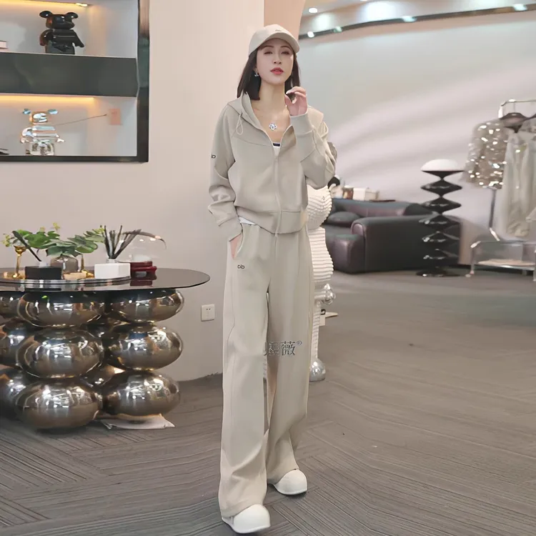 欧货休闲运动套装女2025新款春秋时尚洋气拉链连帽卫衣两件套显瘦