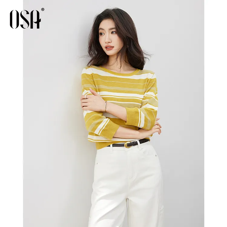 OSA/欧莎【秋日明媚条纹衫】减龄显白七分袖套头衫上衣S125C16016