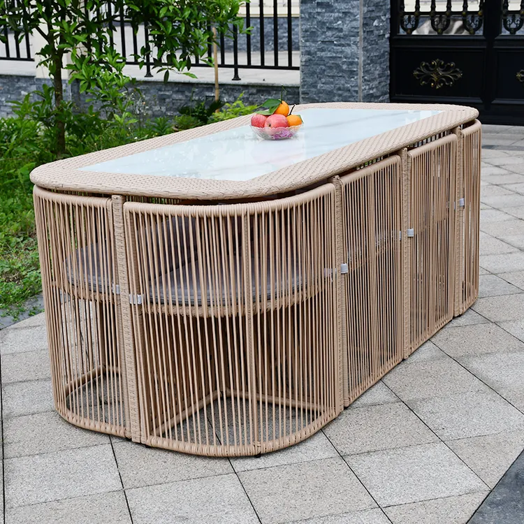 新品轻奢户外庭院桌椅组合藤椅餐桌别墅花园防水藤编阳台室外家具