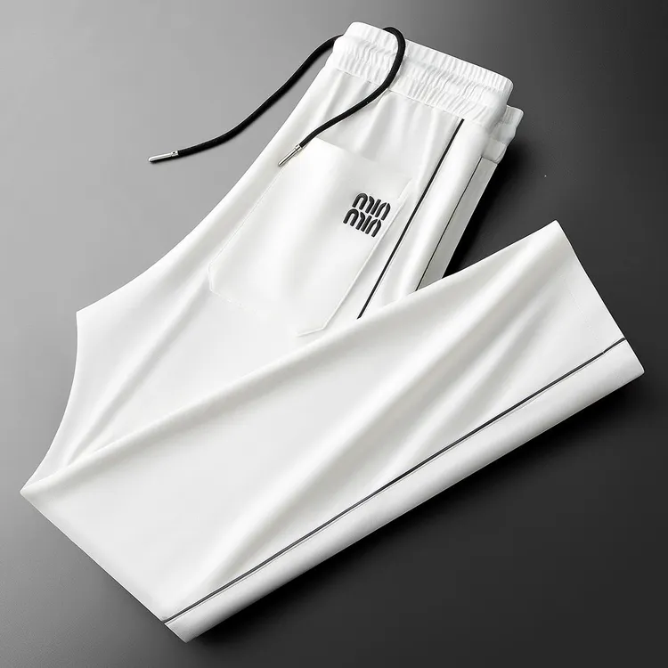 春夏时尚撞色拼接冰丝面膜空气层莫代尔薄款男士运动直筒休闲裤男