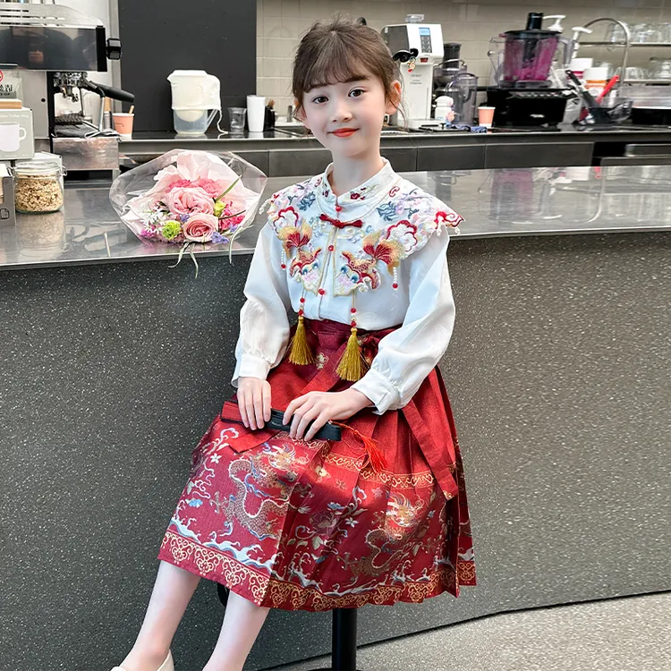马面裙女童春秋款2025新款儿童中国风春装唐装女大童古风套装汉服
