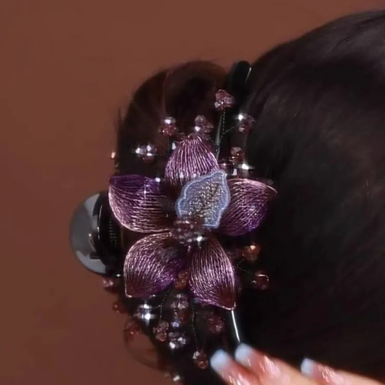 跨境复古抓夹女金属丝手工编织双面发夹子气质花朵鲨鱼夹优雅头饰