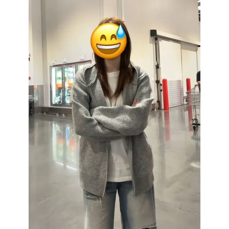 韩系早秋穿搭松弛感针织毛衣男女款慵懒高级感双拉链连帽开衫外套