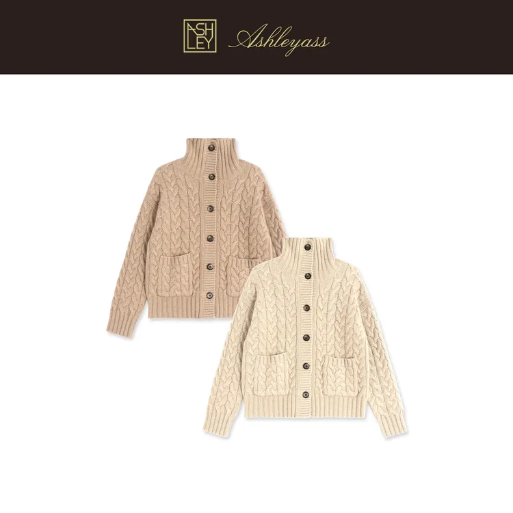 【ASHLEYASS】“重磅麻花山羊绒开衫”760克重经典麻花开衫LSM251899S