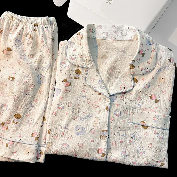 小狗派对短款云朵棉睡衣春夏秋季女爆款2025新款家居服套装奶系