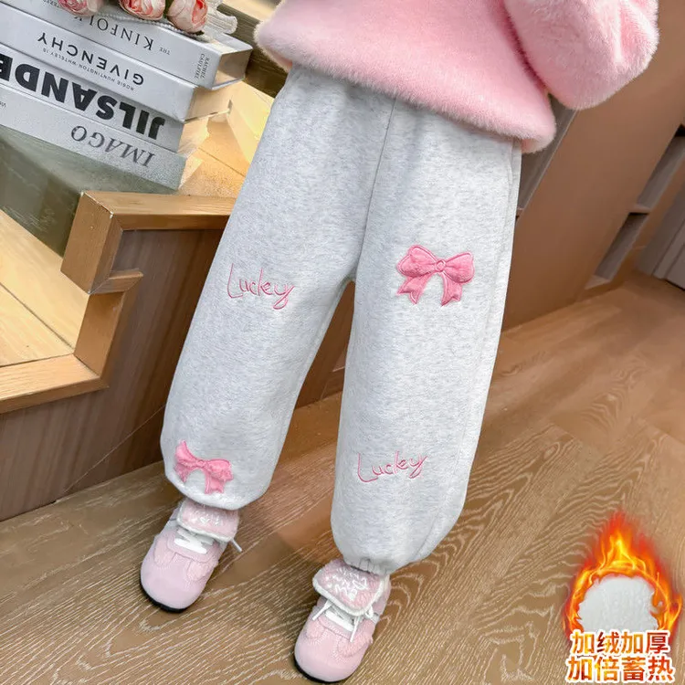 女童加绒裤子秋冬一体绒新款儿童加厚宝宝卫裤女孩运动休闲裤冬装