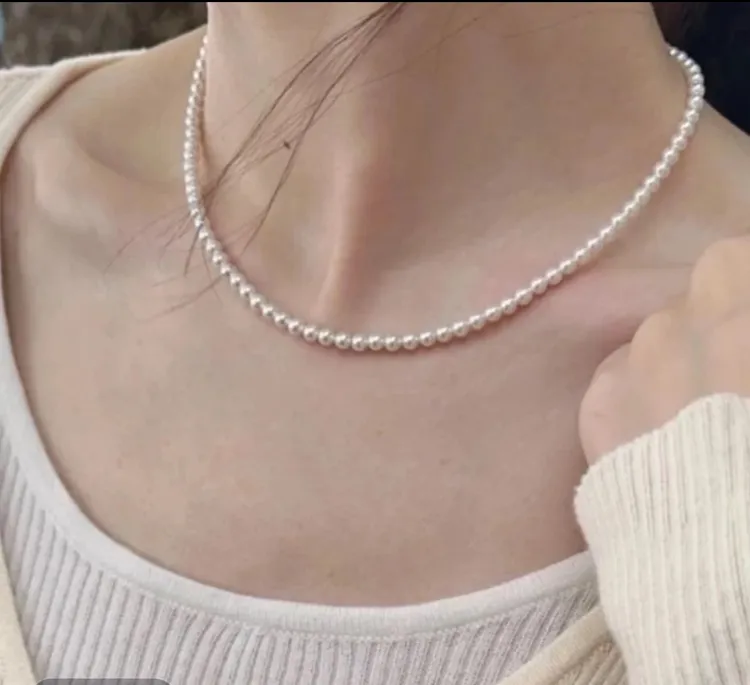  【珍珠保真】3-3.5mm近园小米珠搭配可剥粉珍珠锁骨链 保真 