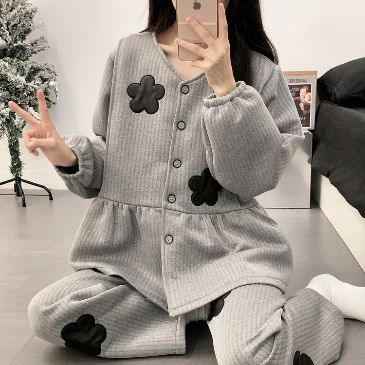 孕期不勒肚子睡衣产妇哺乳带胸垫月子服春秋冬季保暖11月份家居服
