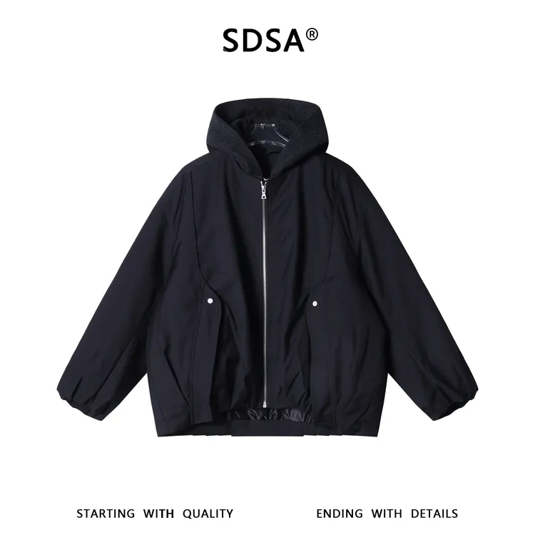 SDSA男士秋冬新款痞帅男装美式复古撞色假两件连帽棉服外套百搭