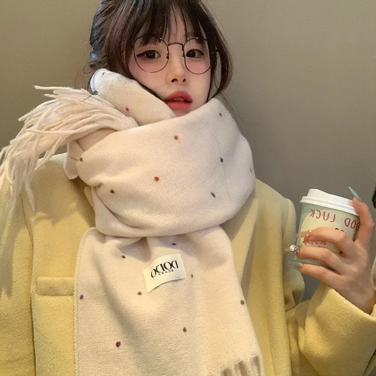 彩虹糖豆围巾女秋冬季2025年新款百搭韩系氛围感加厚保暖围脖披肩