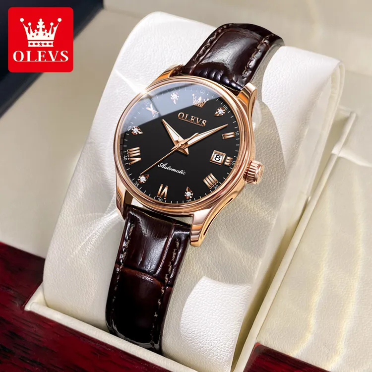 瑞士欧利时女士皮带手表时尚女生简约小巧机械表夜光防水气质腕表