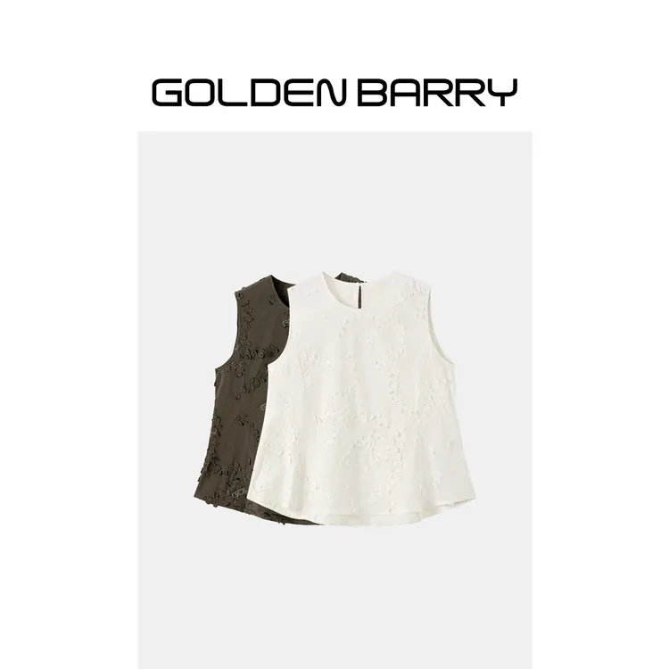 GOLDENBARRY｢花絮苔痕｣无袖简约百搭休闲棉背心衫236006