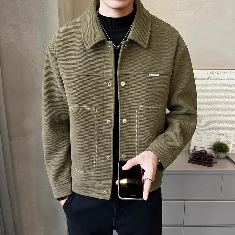 高级感外套男2025春秋新款潮牌翻领帅气夹克休闲秋冬男装加厚上衣