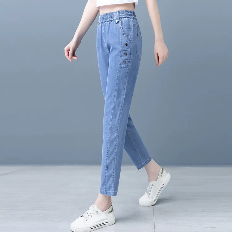 028天丝牛仔裤女薄款冰丝2025夏季新款高腰宽松阔腿显瘦垂感裤子