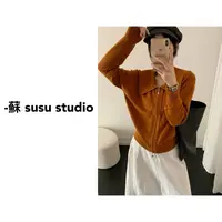 JS韩系翻领双拉链毛衣针织开衫外套秋冬新款宽松显瘦百搭毛衣1001